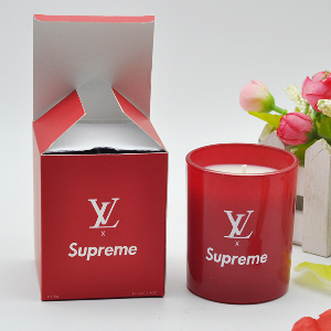 110克外噴紅色玻璃杯香薰蠟燭，彩盒包裝（可定制logo）